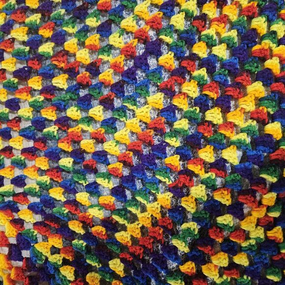 Handmade Rainbow Colored Afghan Throw Blanket Approx 53” X 50” Bright Colors - Picture 2 of 3
